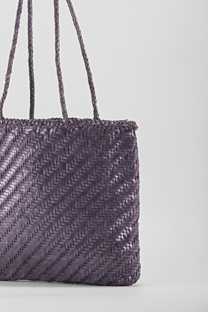Rhia Woven Leather Tote- Dark Blue
