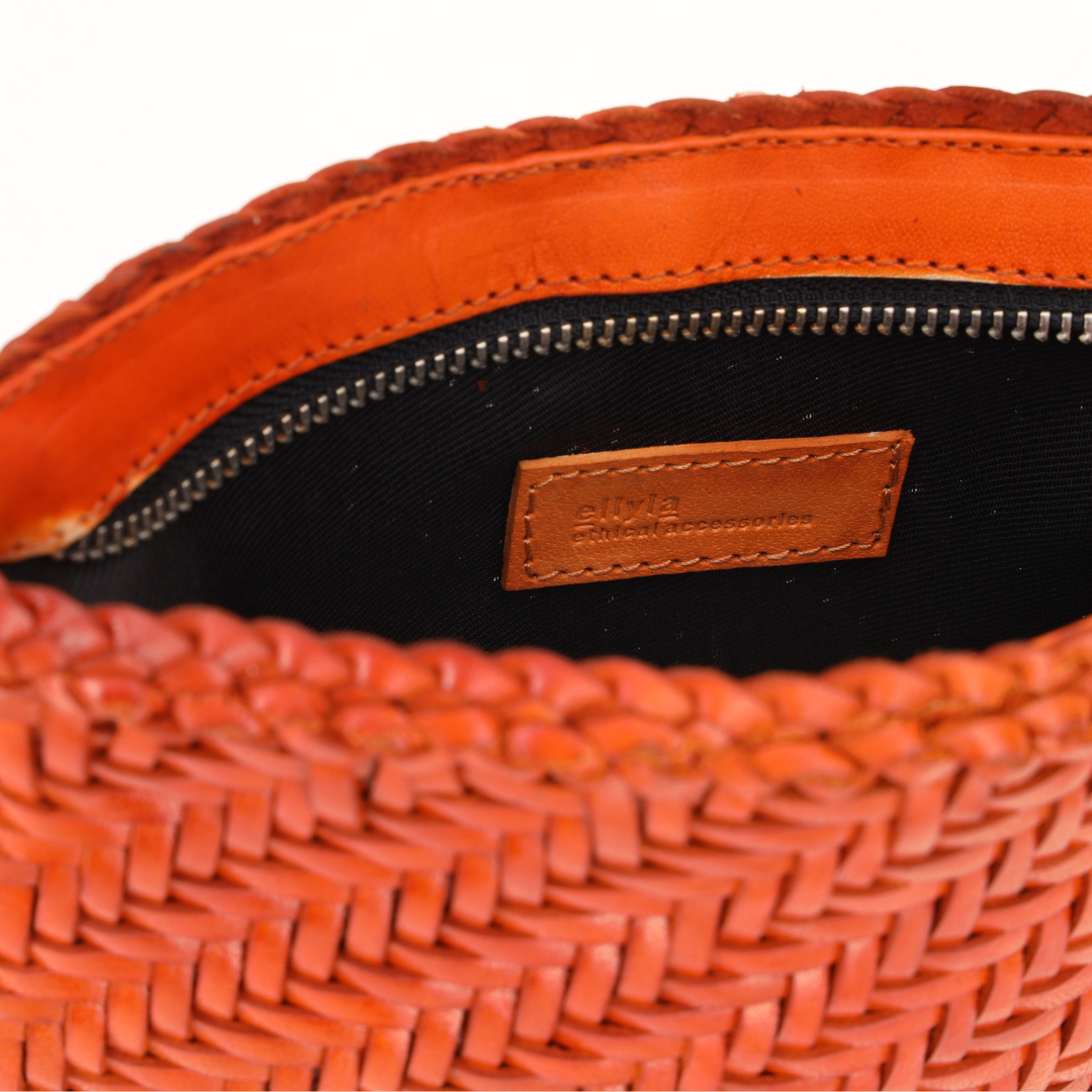 Hand Woven Leather Clutch Bag-Burnt Orange