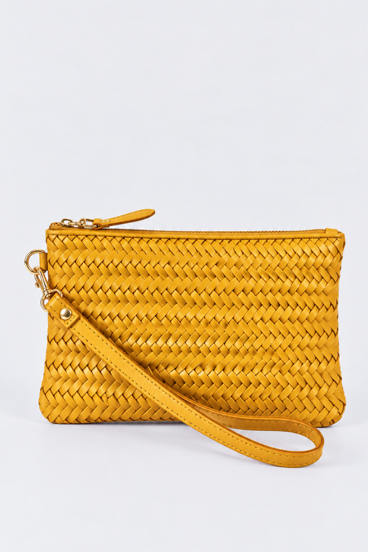 Cowhide & Woven Leather Wristlet