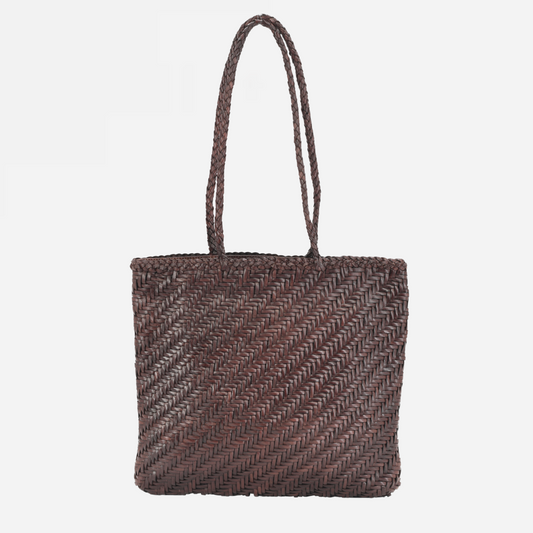 Woven Leather Tote Bag- Espresso