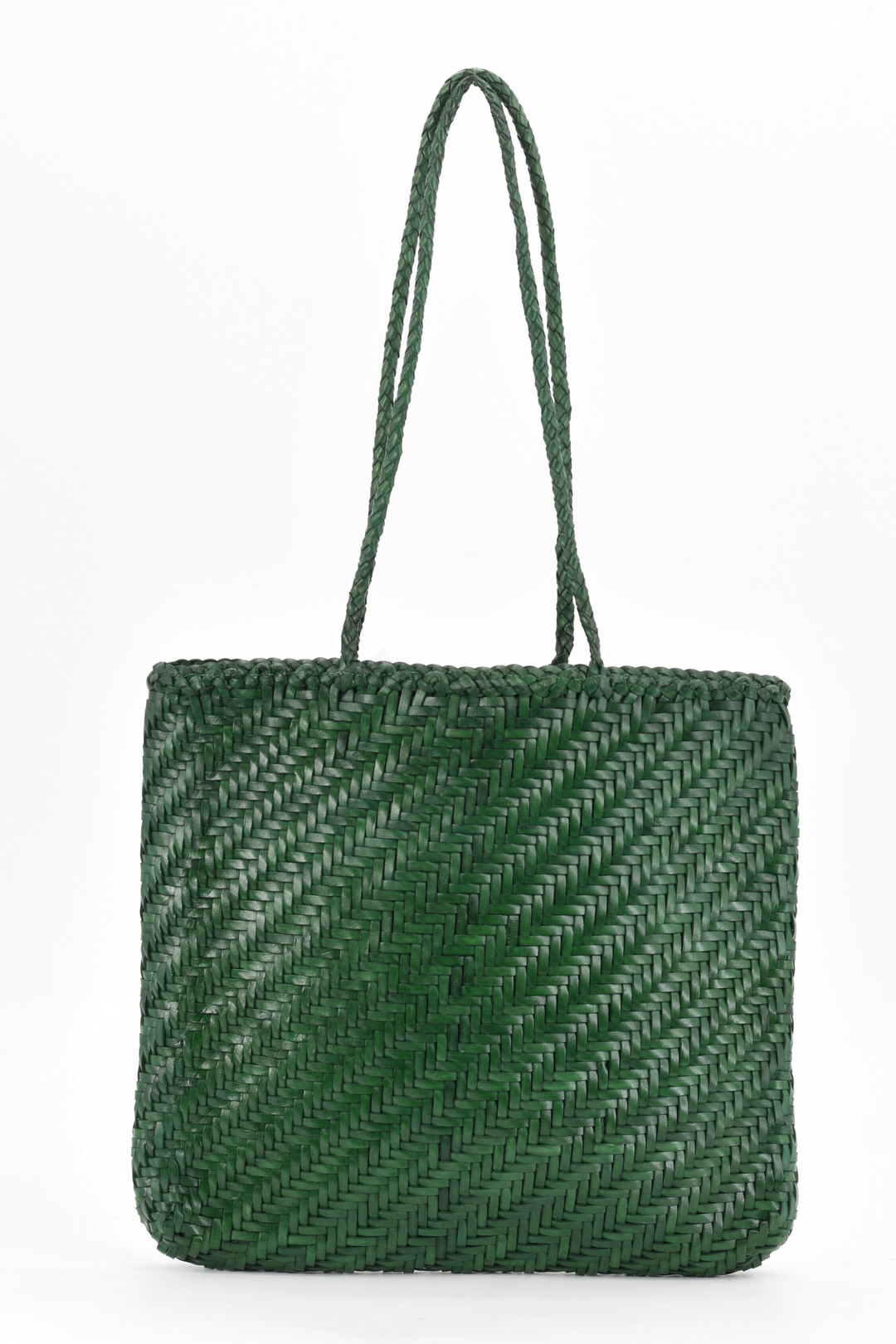 Woven Leather Tote Bag- Forest Green- PRE ORDER