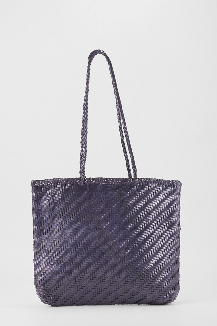 Rhia Woven Leather Tote- Dark Blue
