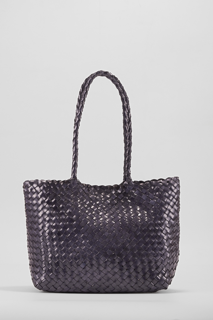 Leia Woven Leather Bag Dark Blue