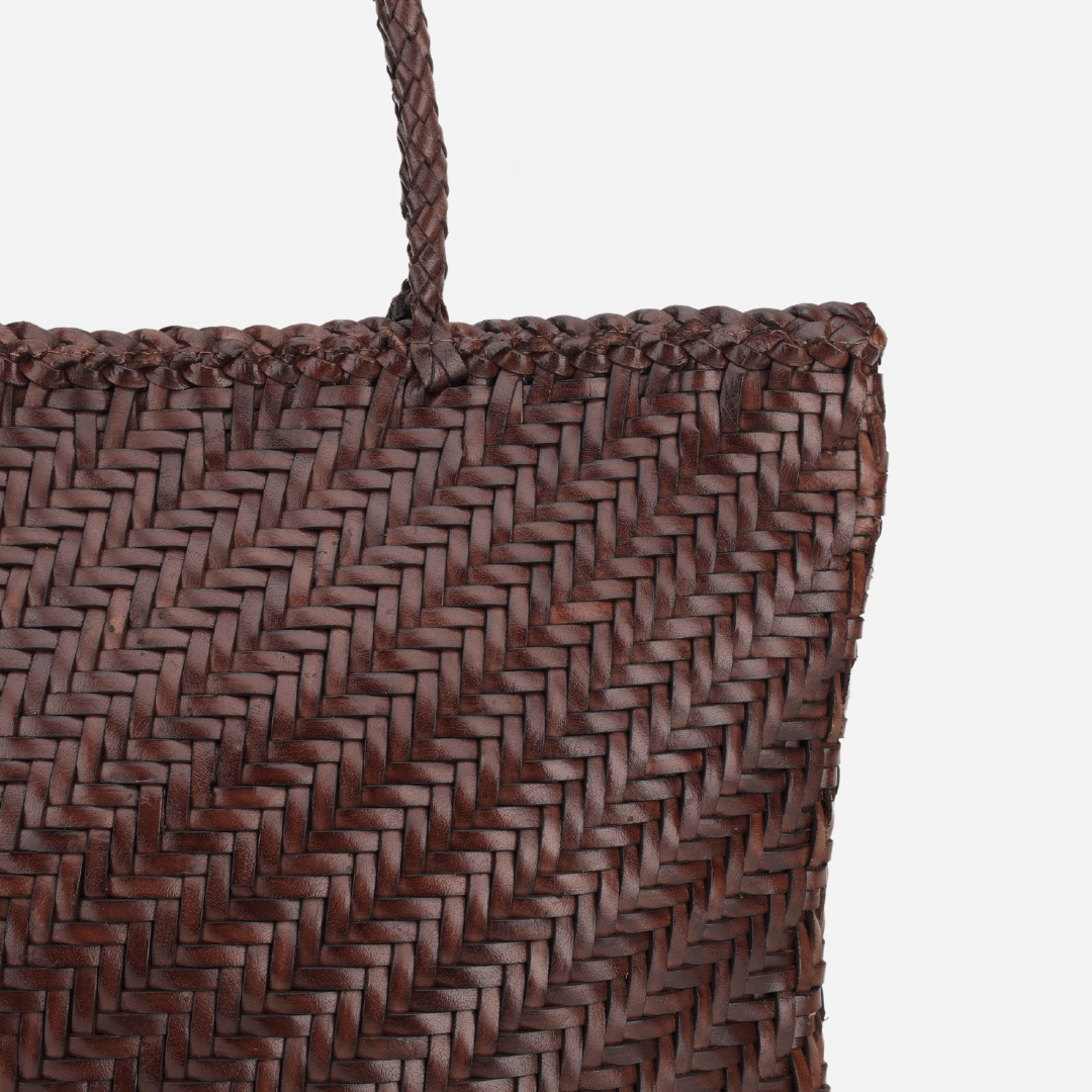 Woven Leather Tote Bag- Espresso