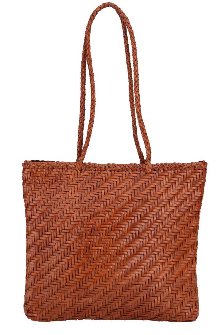 Slim Leather Tote -Tan