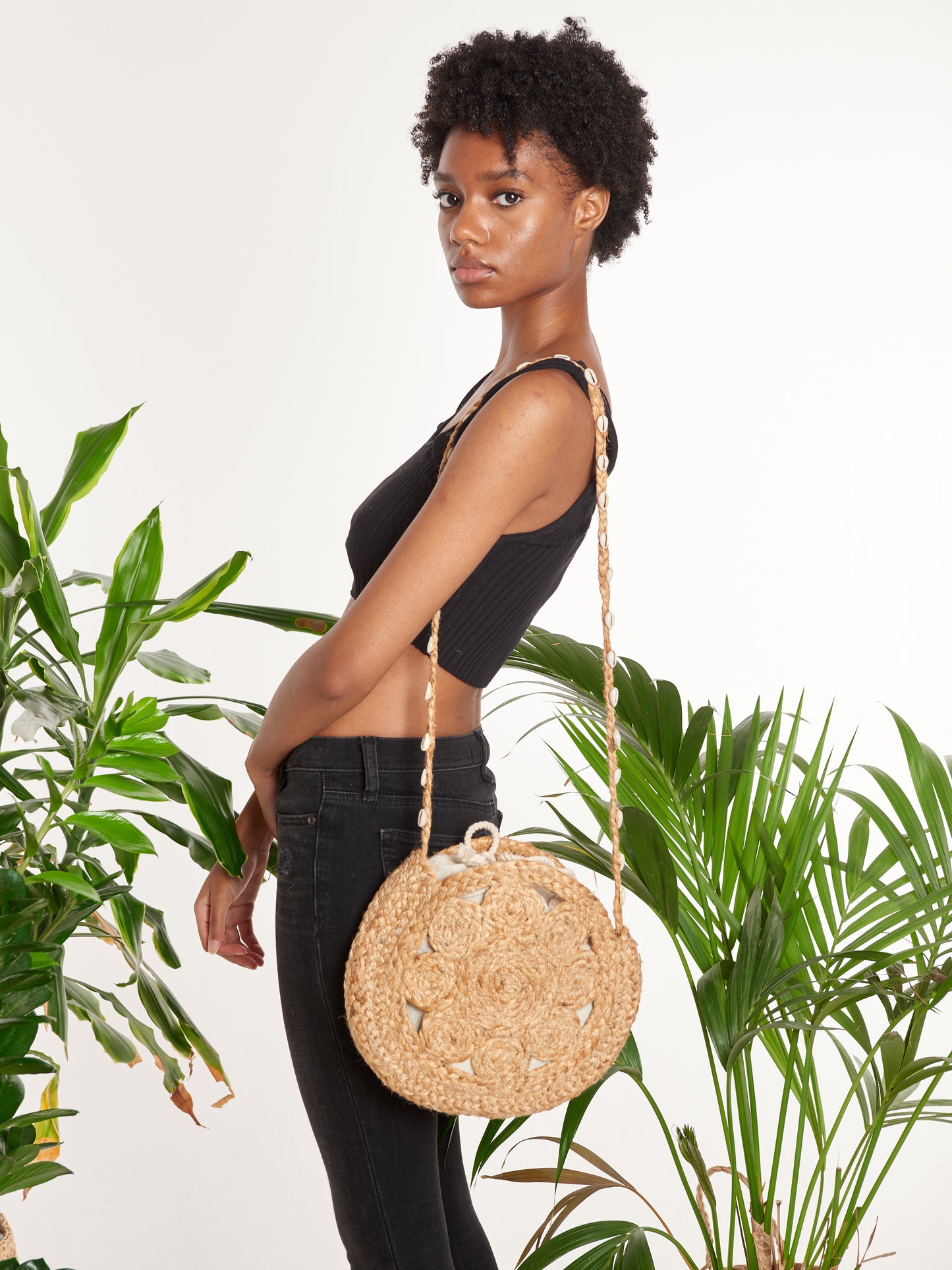 Simi Shell Detail Jute Crossbody Bag