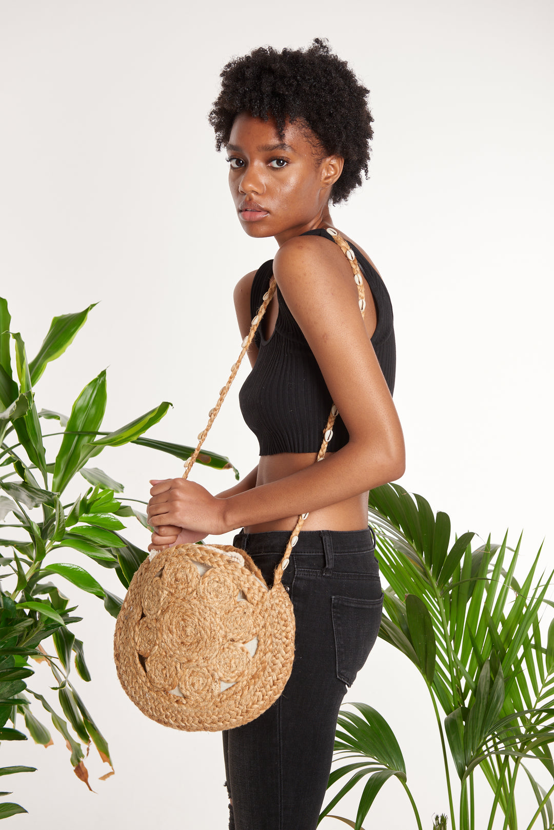 Simi Shell Detail Jute Crossbody Bag