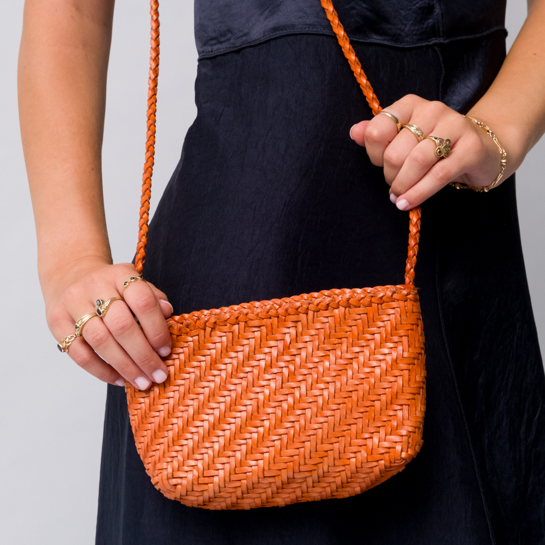 Woven Leather Crossbody Bag-Terracota