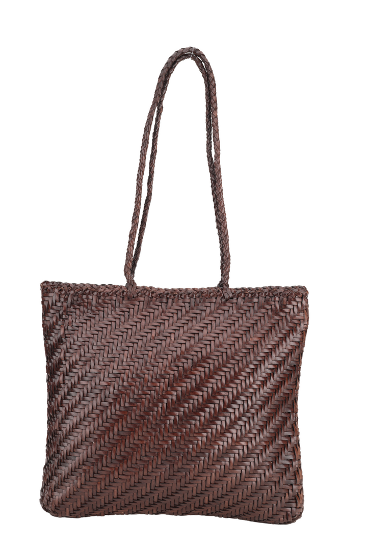 Woven Leather Tote Bag- Espresso