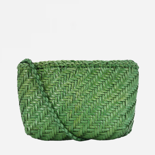 Woven Leather Crossbody Bag- Emerald