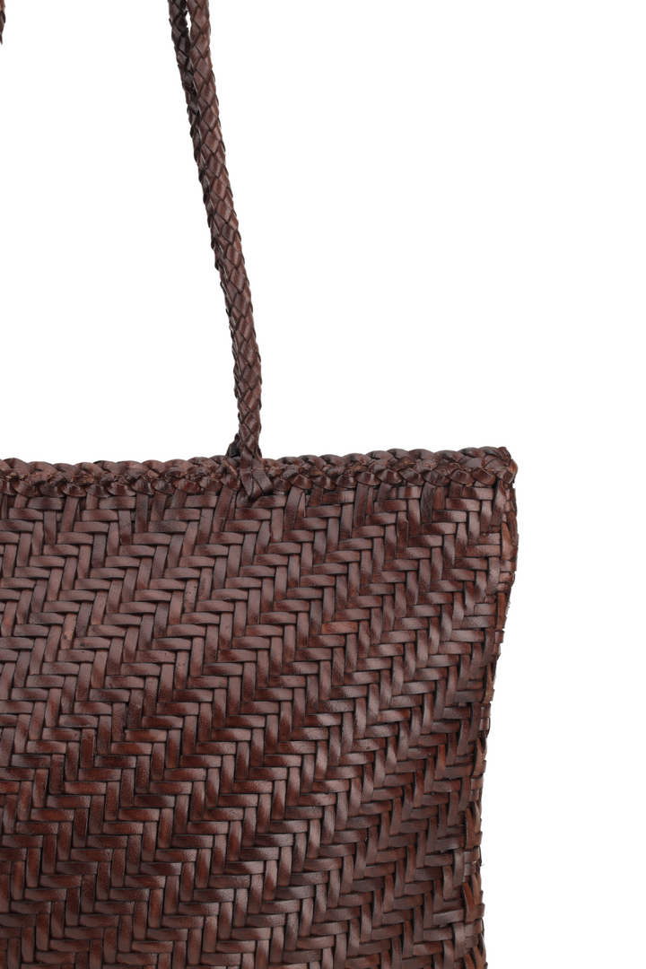 Woven Leather Tote Bag- Espresso