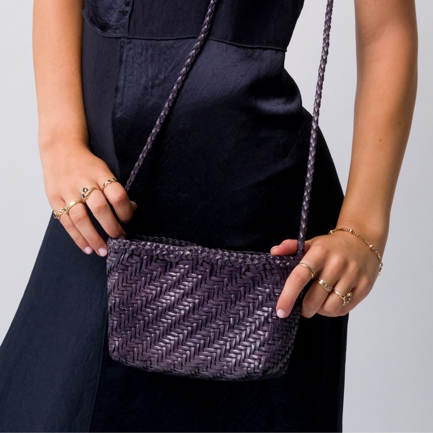 Woven Leather Crossbody Bag- Purple