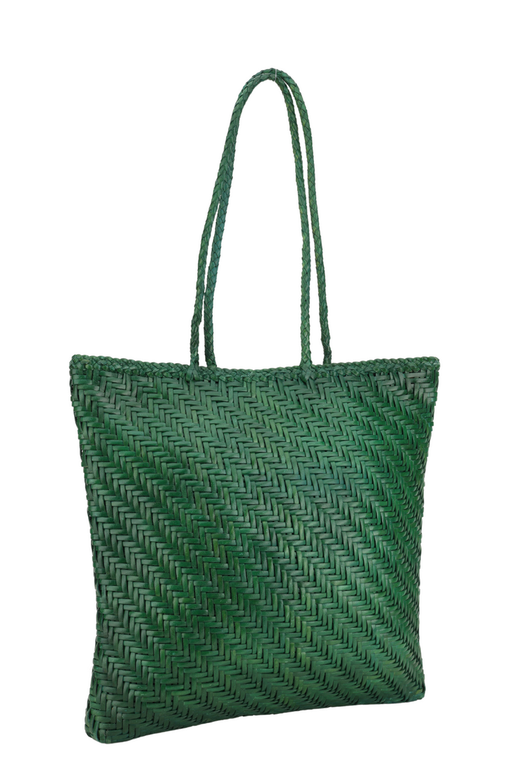 Slim Large Leather Tote - Green