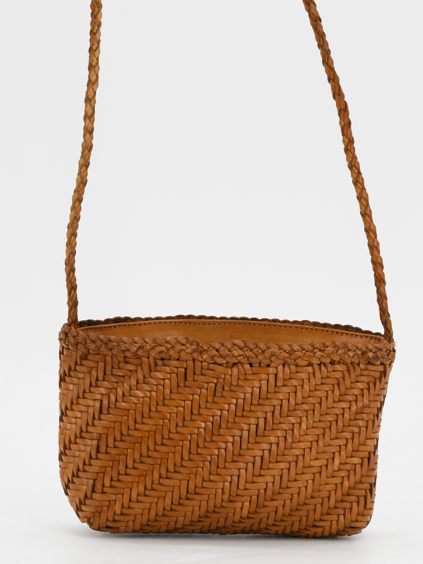 Woven Leather Crossbody Bag-Tan