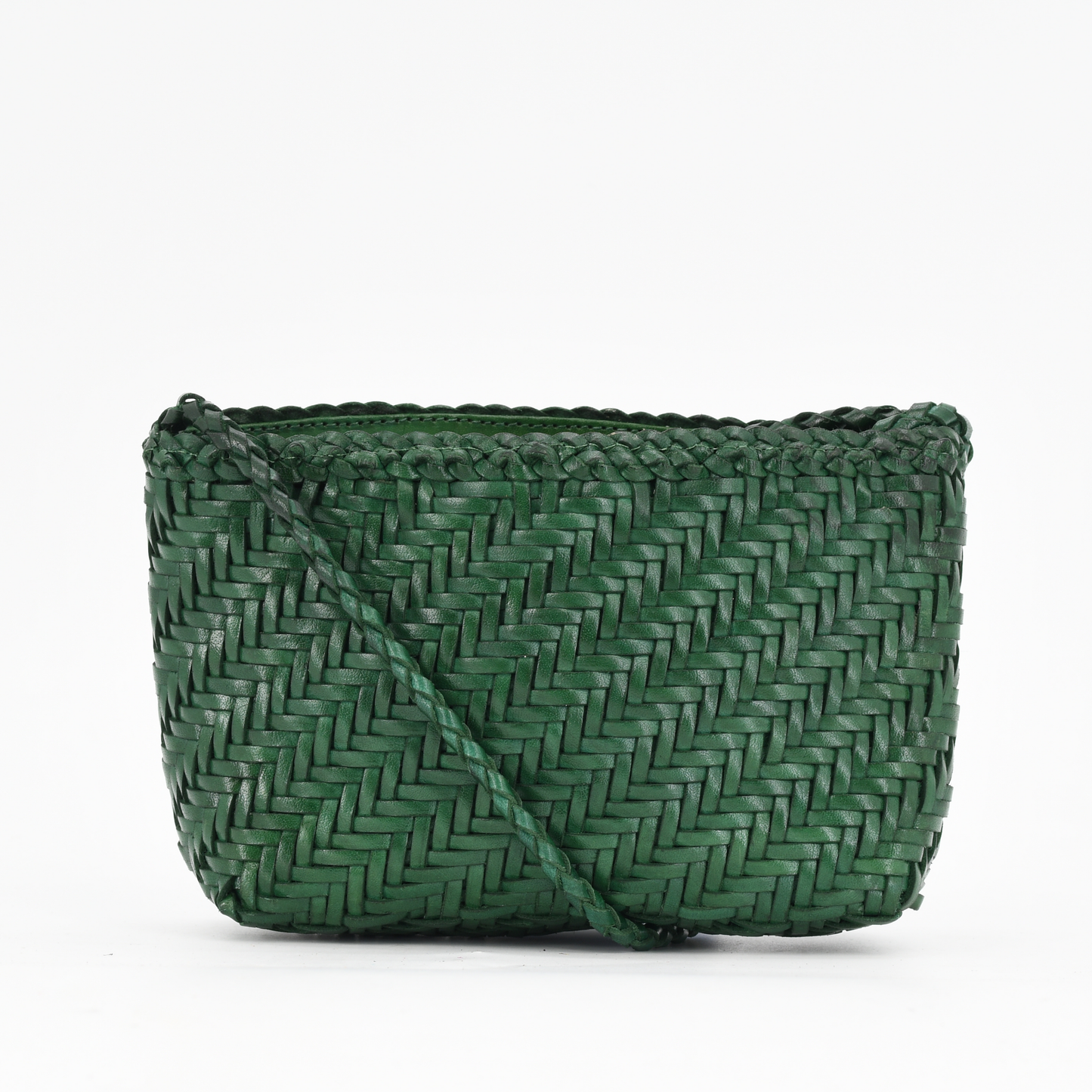 Woven Leather Crossbody Bag- Forest Green