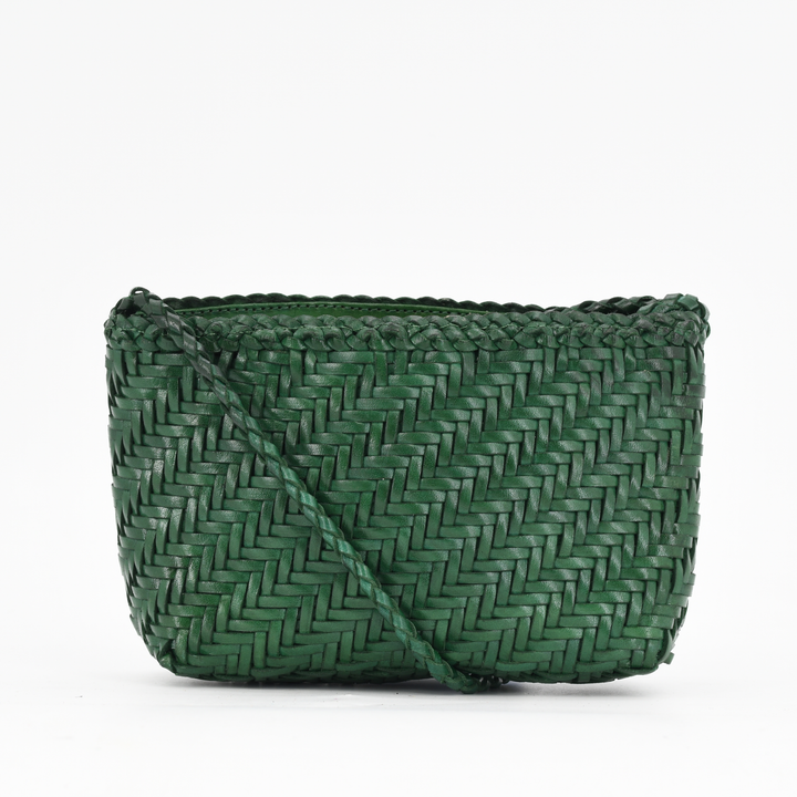 Woven Leather Crossbody Bag- Forest Green