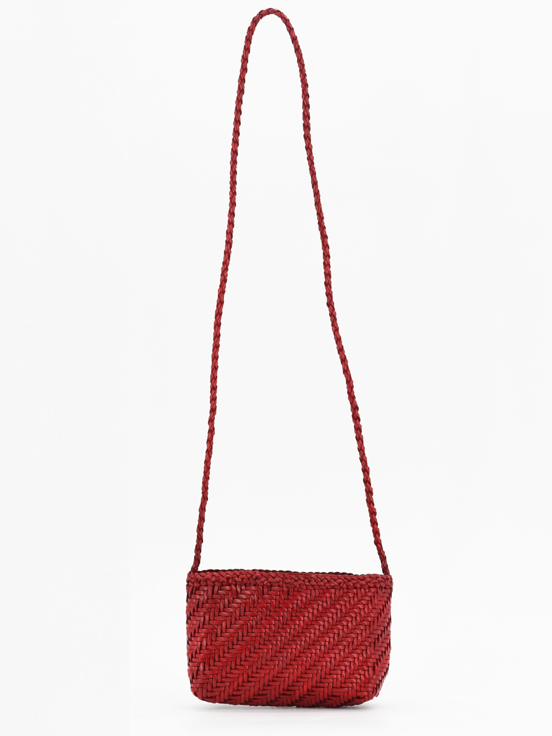 Woven Leather Crossbody Bag- Red