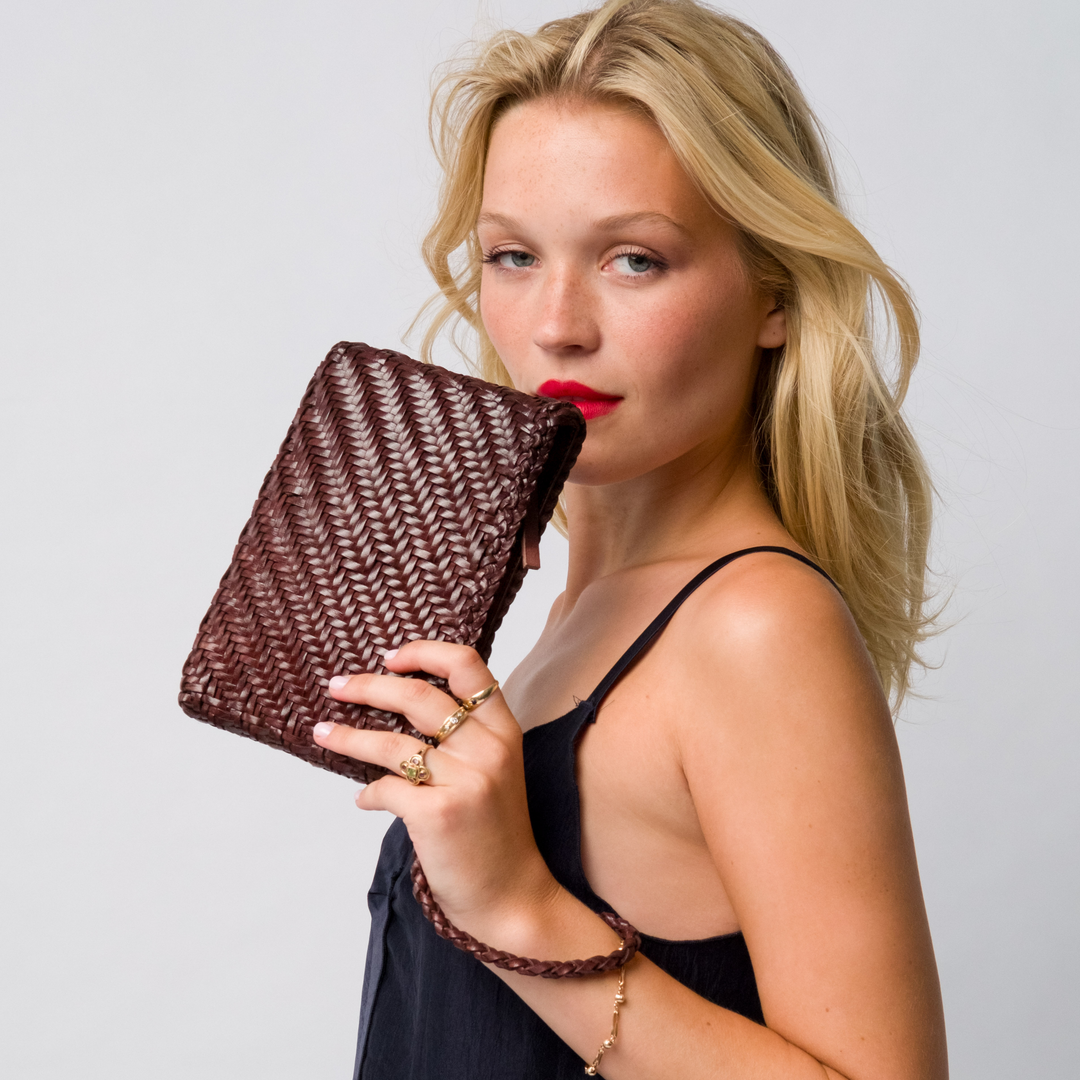 Woven Leather Clutch Bag-Espresso -PRE ORDER