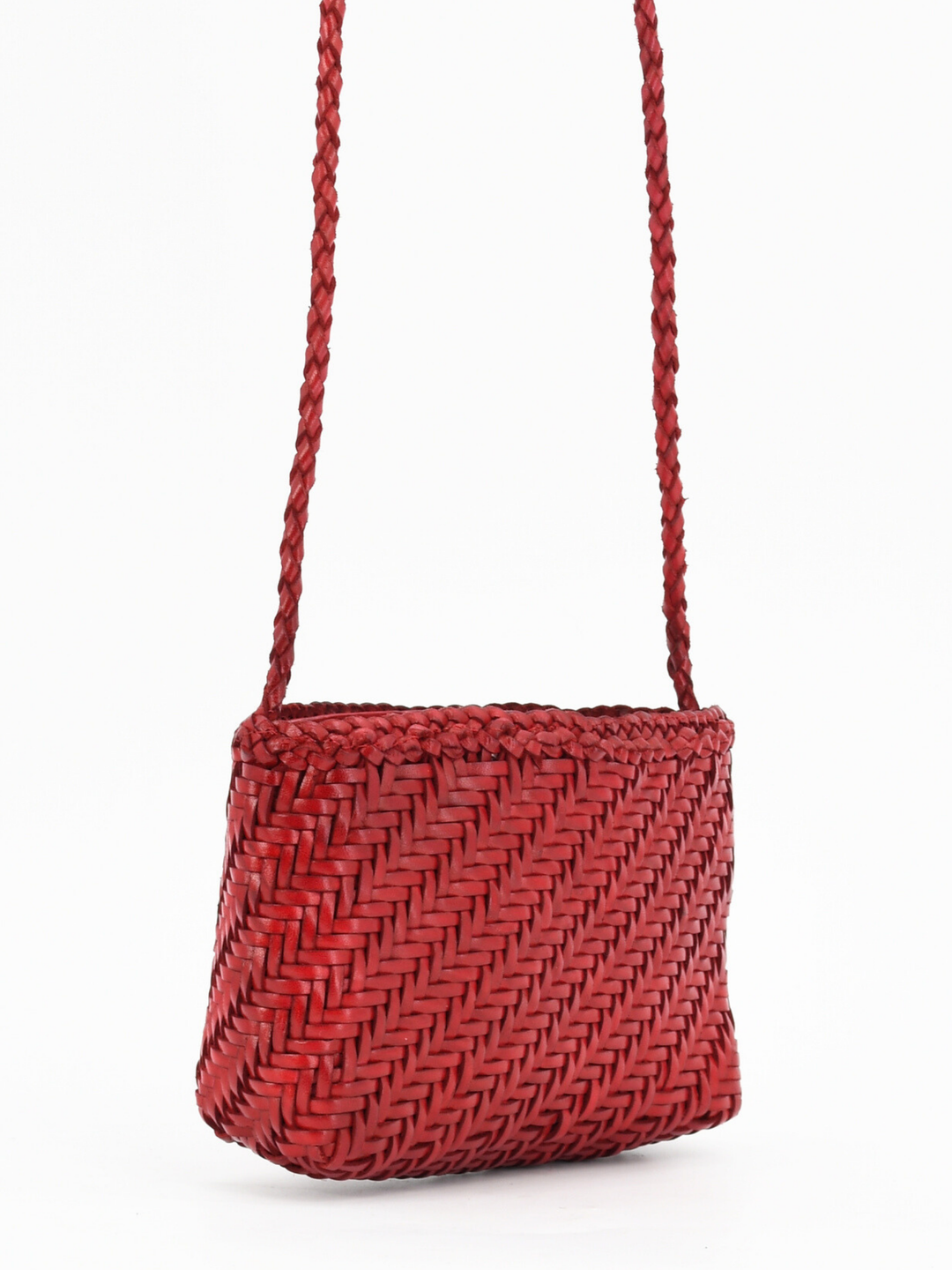 Woven Leather Crossbody Bag- Red