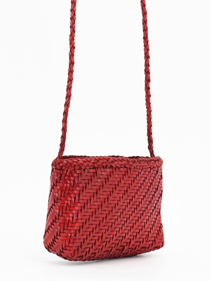 Woven Leather Crossbody Bag- Red