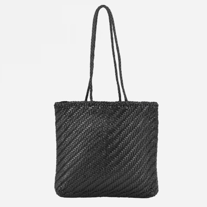 Woven Leather Tote Bag-Black