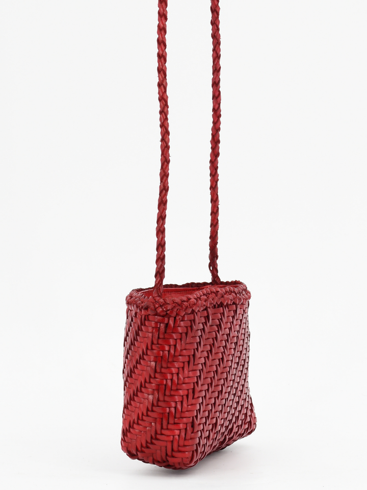 Woven Leather Crossbody Bag- Red