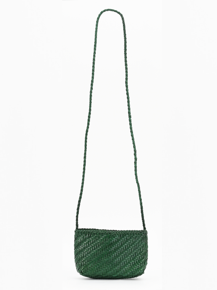 Woven Leather Crossbody Bag- Forest Green