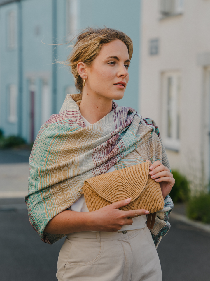 Devi Mint Ombre Wool Bend Shawl