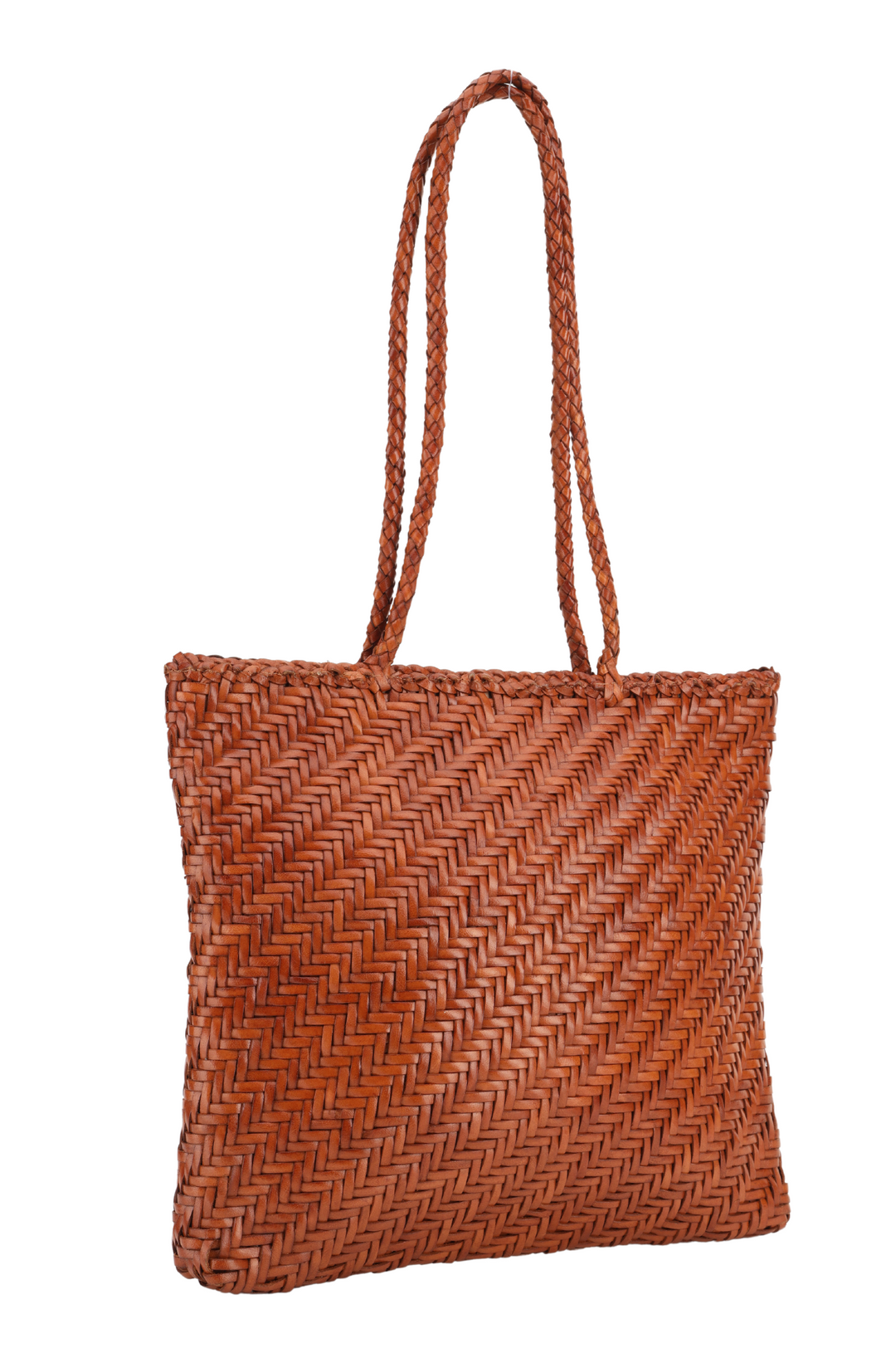 Slim Leather Tote -Tan