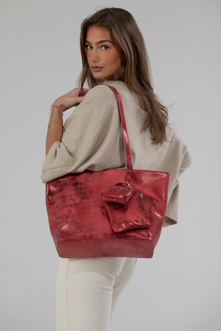 Soft Metallic Leather Tote