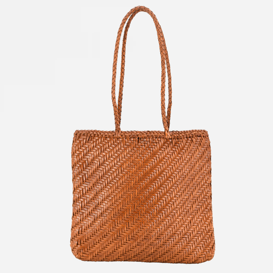 Woven Leather Tote Bag-Tan