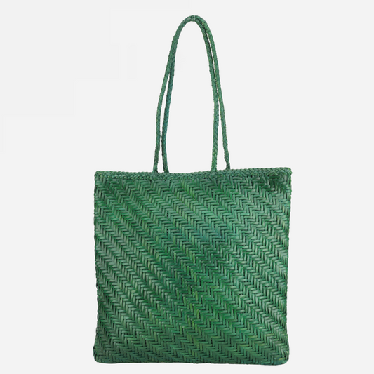 Large Woven Leather Bag- Green