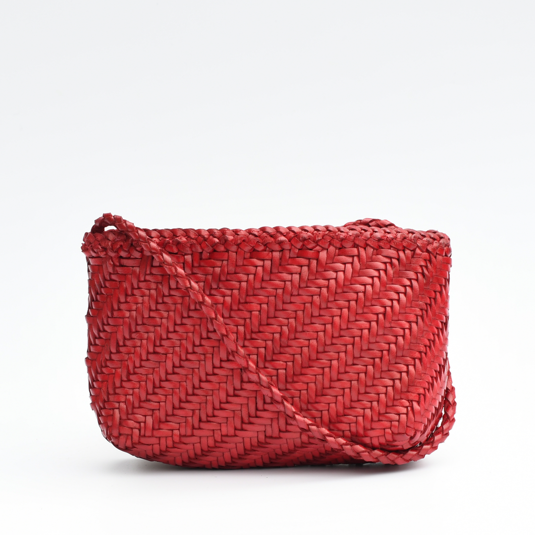 Woven Leather Crossbody Bag- Red