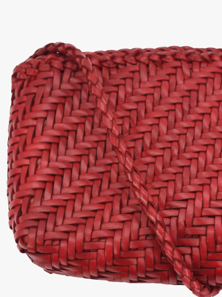 Woven Leather Crossbody Bag- Red