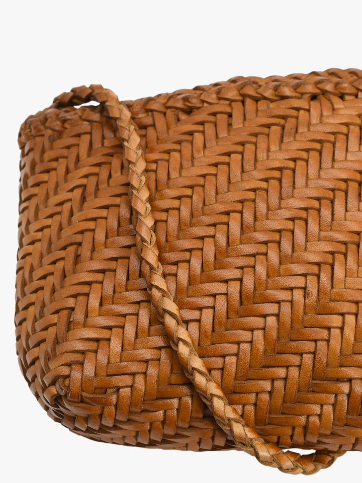 Woven Leather Crossbody Bag-Tan