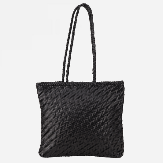 Woven Leather Tote Bag-Black