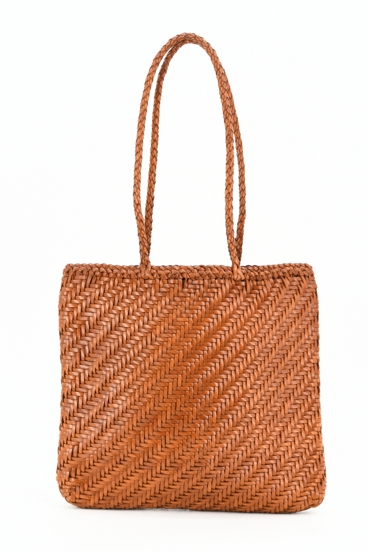 Woven Leather Tote Bag-Tan