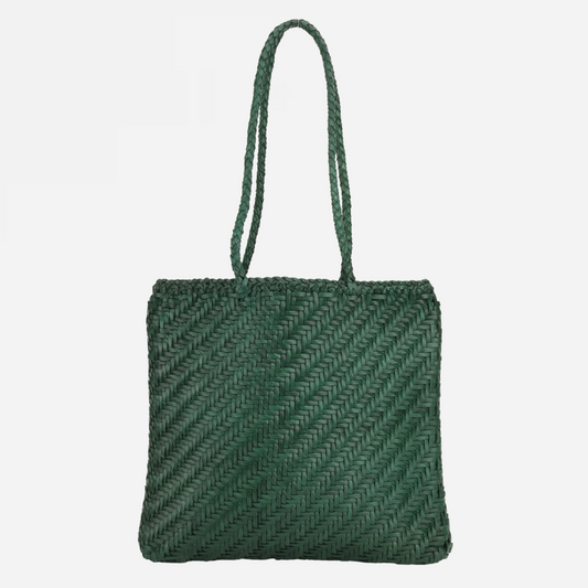 Woven Leather Tote Bag- Forest Green- PRE ORDER