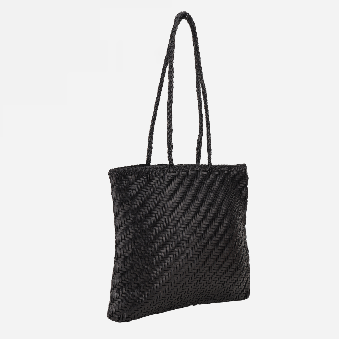 Woven Leather Tote Bag-Black