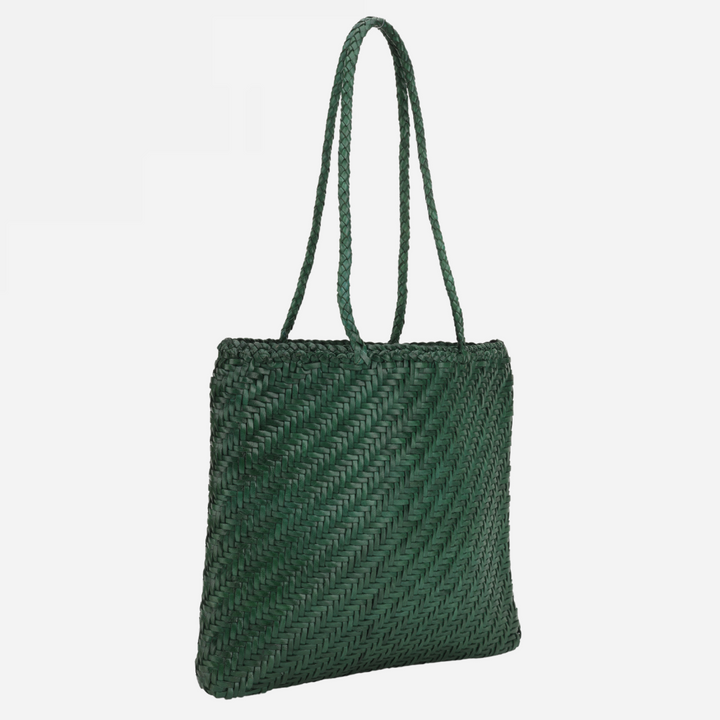 Woven Leather Tote Bag- Forest Green- PRE ORDER