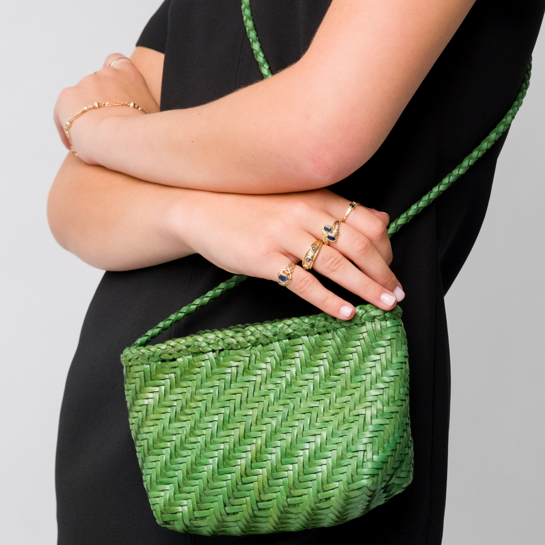 Woven Leather Crossbody Bag- Emerald