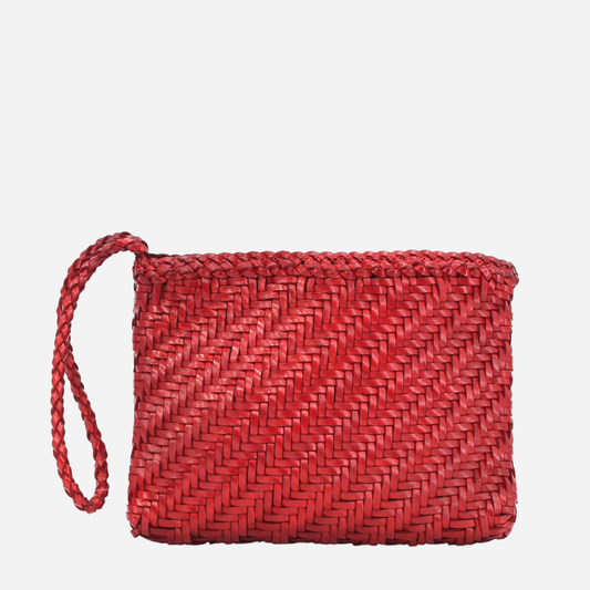 Woven Leather Clutch Bag- Red