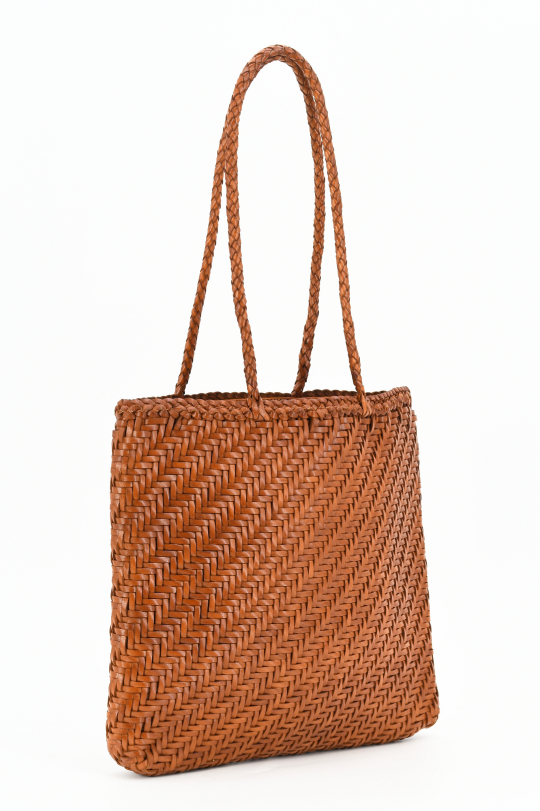 Woven Leather Tote Bag-Tan