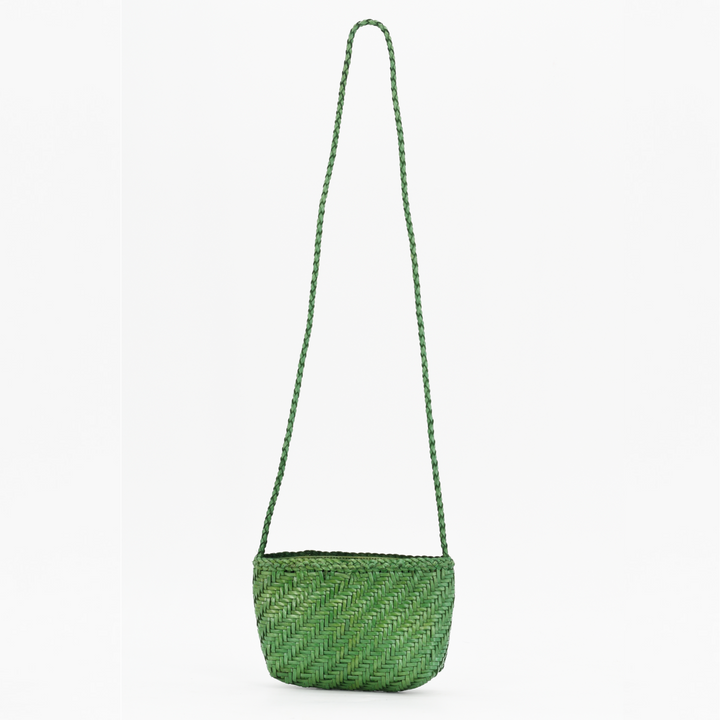 Woven Leather Crossbody Bag- Emerald