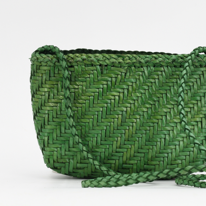 Woven Leather Crossbody Bag- Emerald