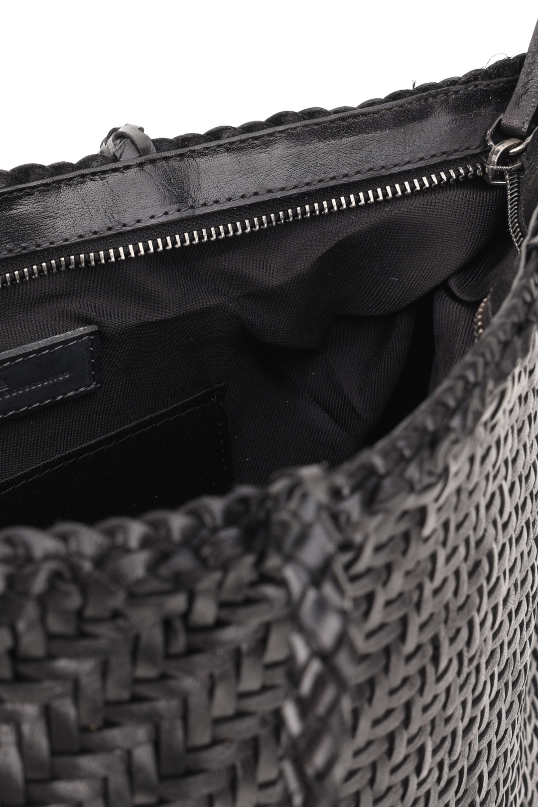 Woven Leather Tote Bag-Black