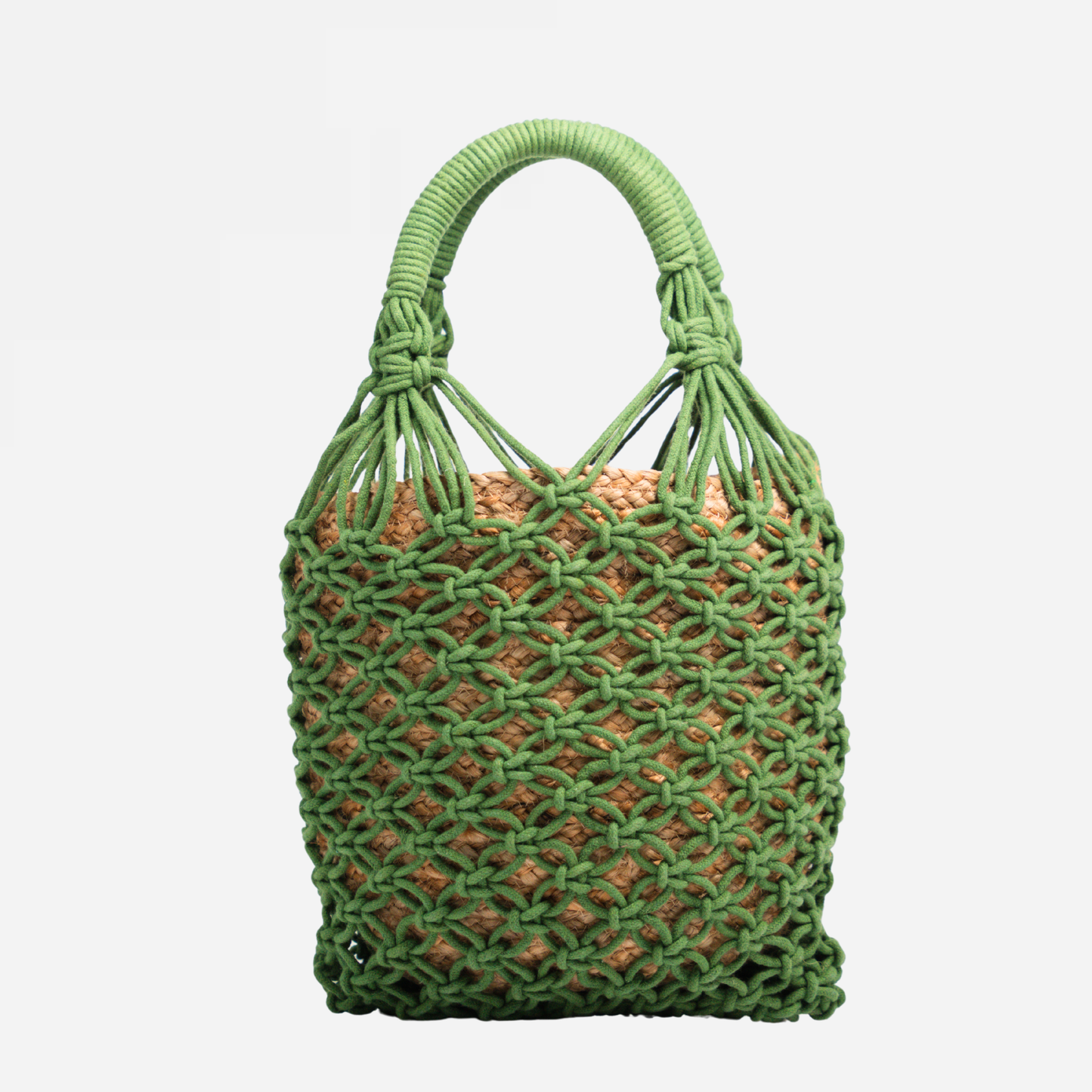 Jasmine Crochet Cotton & Jute Bucket Bag Green