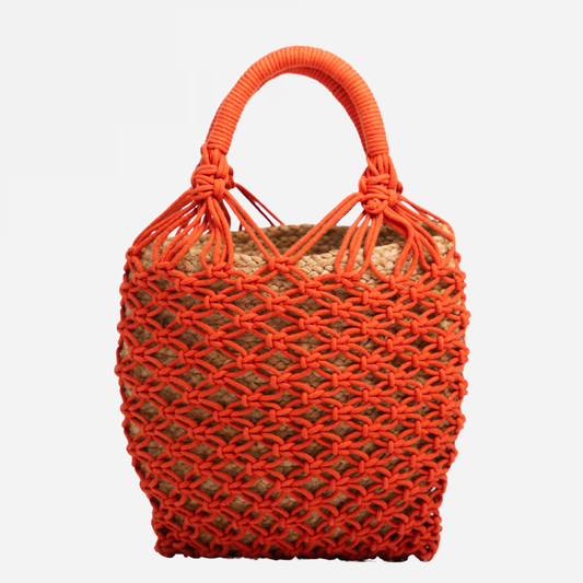 Jasmine Jute & Cotton Bucket Bag- Orange