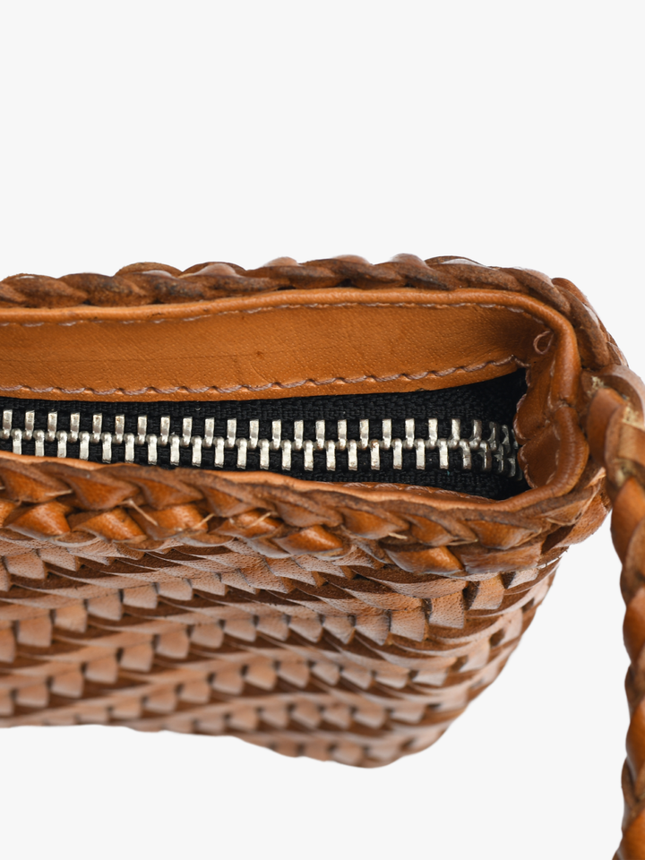 Woven Leather Crossbody Bag-Tan