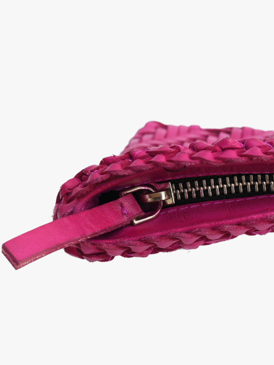 Woven Leather Clutch Bag- Rasberry